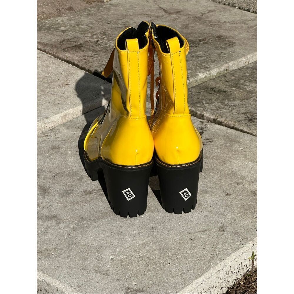 SunnyYellow Shiny Pleather Mid Calf Boot Size 9.5 - Picture 4 of 11